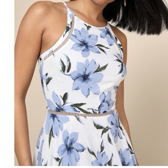 Lulus Zahara Blue White Floral Cotton Sleeveless Midi Dress Size SMALL - Picture 2 of 11
